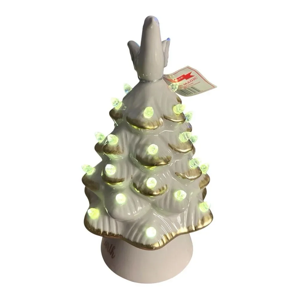 Mr Christmas Ceramic Christmas Tree Peace on Earth White Dove Lit Timer 8.5 x 5